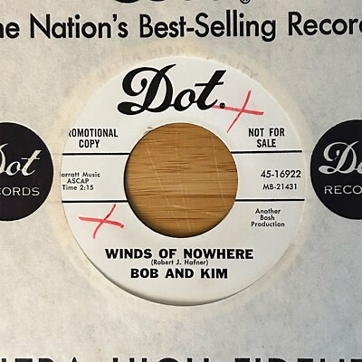 #ad BOB and KIM quot;Winds of Nowherequot; RARE Folk Psych PROMO 45 Dot Kim Carnes Hafner $75.00
