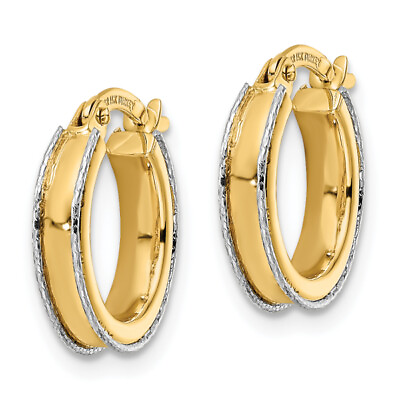 #ad 14K Two Tone Gold Edge 3x14mm Round Hoop Earrings $247.00
