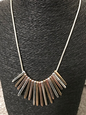 #ad Gold Silver Tone Fringe Vertical Lines Necklace Statement Spikes GBP 5.99