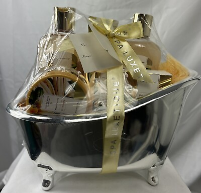 BathGift Basket Spa Luxetique Bubble Bath Sets 7 Items Scent Vanilla New Sealed $27.00
