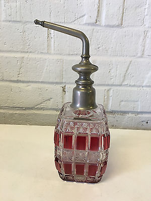 #ad Antique Cranberry amp; Clear Glass Perfume Atomizer Unique Shape $125.00