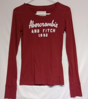 #ad Abercrombie amp; Fitch Maroon Long Sleeve Womens Crew Shirt Embroidered Logo Sz M $11.89