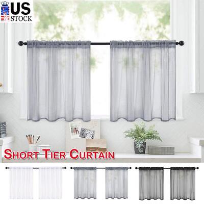 #ad Short Sheer Curtains Kitchen Cafe Small Net Voile Window Drapes Weave Tier Tulle $10.06