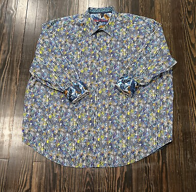 #ad Robert Graham Button Up Shirt Men’s 4XL Multicolor All Over Print Flip Cuff $34.99