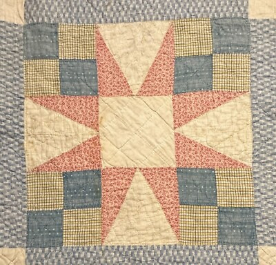 #ad Vintage Cutter Quilt Piece 20” x 20” Star Pattern Early Fabrics # 4 $18.71