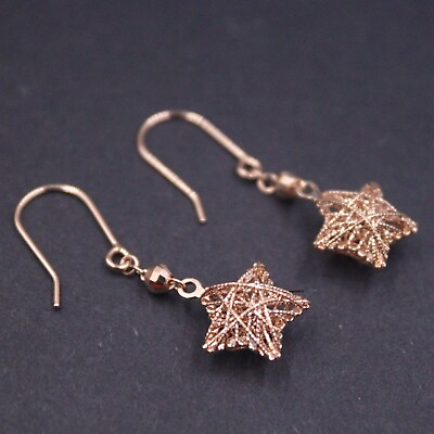 #ad Pure 18K Rose Gold Dangle Women Lucky Gift Bless Hollow Star Earrings 2.2 2.4g $303.05