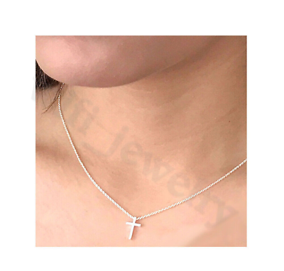#ad #ad Real Solid 925 Sterling Silver Minimalist Tiny Cross Necklace Womens Necklace $81.13