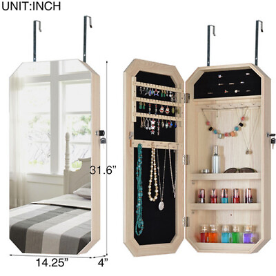 #ad US Octagon Rimmed Mirror Armoir Simple Jewelry Storage Cabinet Hang On Door Wall $93.95