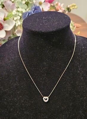 #ad Natural Diamond Heart Necklace 14k Italian Gold 18quot; Box Chain $425.00