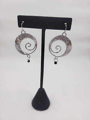 #ad Silver Swirl Earrings With A Black Bead $3.75