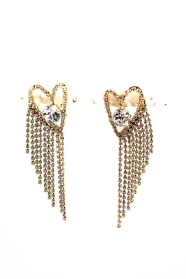 #ad Shourouk Womens Gold Tone Crystal Dangle Heart Earings $157.01