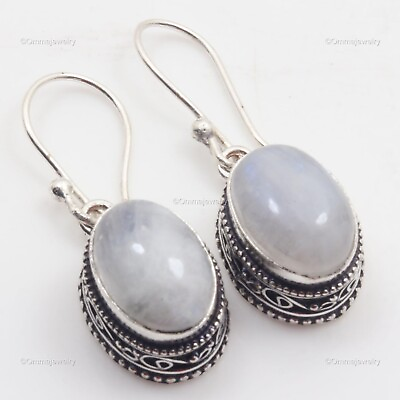 #ad Moonstone Gemstone Jewelry Silver Plated Bestie Gift Drop Dangle Earrings 1.5quot; $3.99