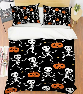 #ad 3D Pumpkin Human Bone O34 Halloween Bed Pillowcases Quilt Cover Duvet Zoe AU $146.99