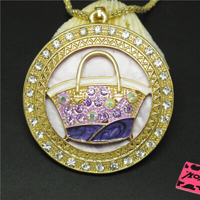 #ad New Holiday gifts Purple Bling Cute Handbag Badge Crystal Pendant Women Necklace $3.86