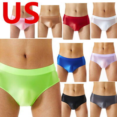 #ad US Men#x27;s Underwear Sissy Panties Silky Glossy Bikini Thongs Oily Swimming Briefs $7.59