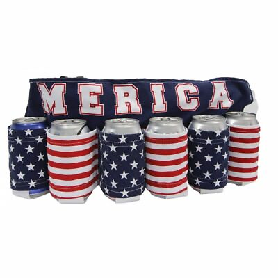 Beer Belt quot;MERICAquot; Holds 6 Pack Gag Gift White Elephant Office Party Novelty $8.65