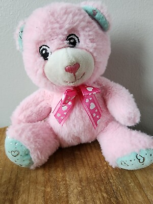 #ad #ad Fuzzy Friends Pink Teddy Bear Vday Valentine#x27;s Day Gift Blue Hearts on Paw w Bow $8.10