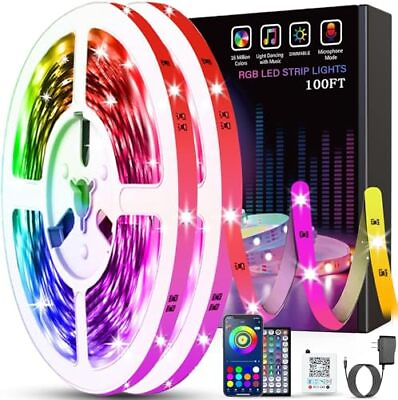 #ad Led Lights for Bedroom 100ft 2 Rolls of 50ft Music Sync Color Changing 100FT $15.81