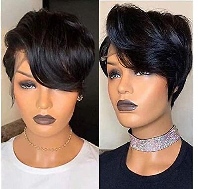 #ad Short Bob Pixie Cut Wig L part Lace Front Curly Human Hair Wigs for Black Women $36.79