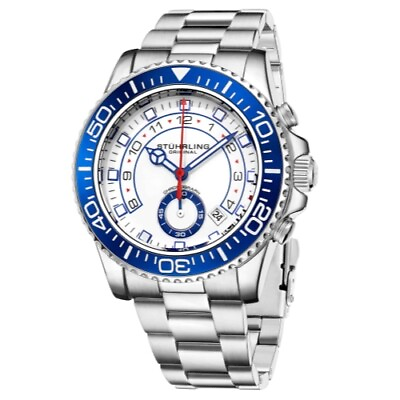 #ad Stuhrling 3966 2 Aquadiver Quartz Chronograph Date Blue Mens Watch $115.00