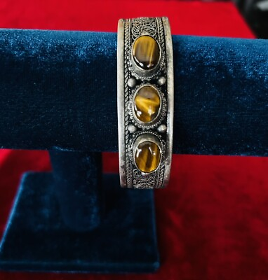 #ad Tigereye Cuff Silver Bracelet Boho Tibetan Bracelet New $24.00