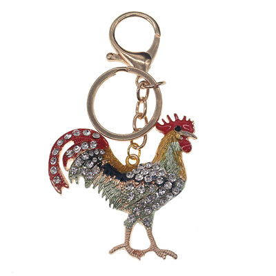#ad Gold Tone Vigorous Crystal Cock Pendant Keychain Animal Rooster Keychain for Men $9.90