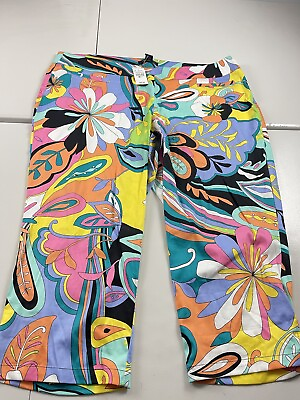 #ad Ashley Stewart Floral Pants Set 2 Piece Size 26 Top Pants are 24 Colorful Print $32.99