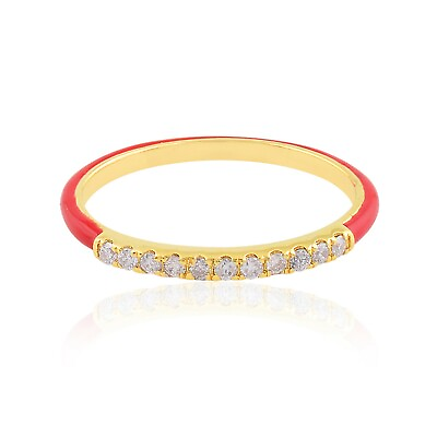 #ad Natural SI H Round Diamond Ring Gift Red Enamel 14k Yellow Solid Gold 0.14 Ct. $403.20