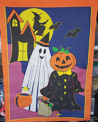 #ad Vintage 1995 National Homecraft Halloween Yard Flag Banner Trick or Treat Ghost $13.79