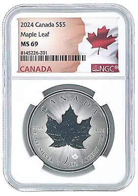 #ad 2024 Canada 1oz Silver Maple Leaf NGC MS69 Flag Label $44.99