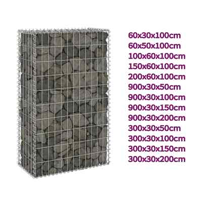 #ad Gabion Wall with Covers Galvanized Steel 23.6quot; Gabion Basket Cage Fence vidaXL $110.99