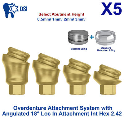 #ad 5x Set Dental Angulated Loc In 18° Attachment Int Hex 2.42 Abutment Standard Cap $397.00