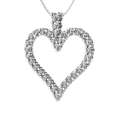 #ad Mothers Day 1.10 CT Round Cut Lab Grown Diamond Heart Pendant 14k White Gold $1249.50