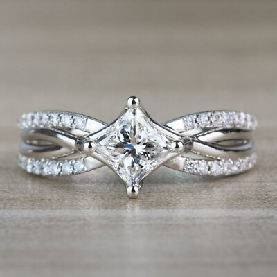 #ad VVS1 Princess Cut 2 Carat Moissanite Fancy Engagement Ring Solid 14K White Gold $232.19