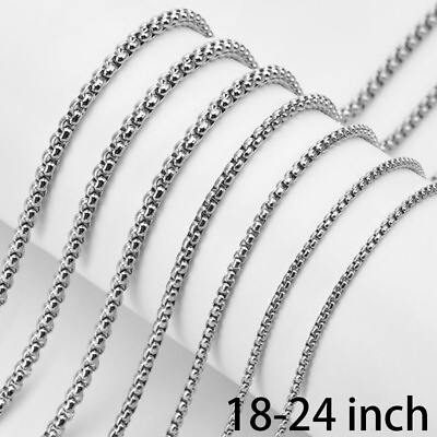 18 24 inches Round Box Link Chain Stainless Steel Necklace Men Women 2 3 4mm $6.59