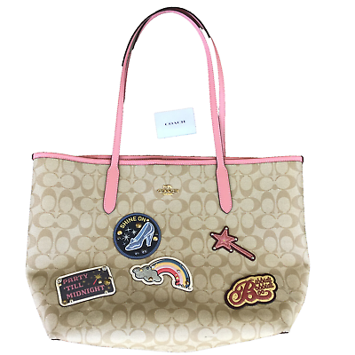 #ad LIMITED Coach x Disney City Tote Signature Canvas Cinderella Patches Hand Bag $249.97