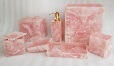 #ad Marble Bath Set Rose Quartz Resin Art Tissue Papaer for Bathroom Set of 7 Pieces $808.00