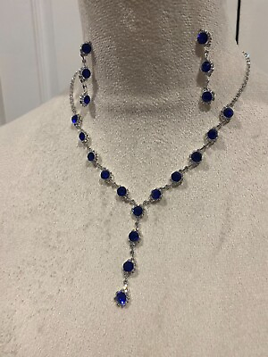 #ad Crystal Necklace Earrings Jewelry Set Blue $15.99