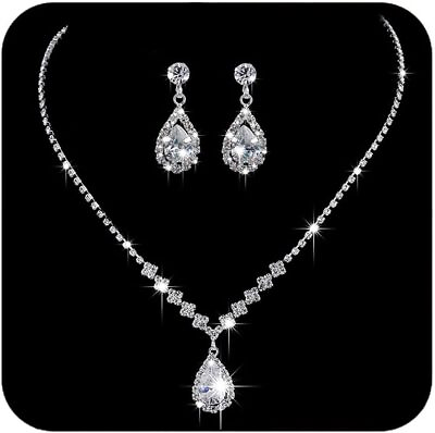 #ad #ad Bride Crystal Necklace Earrings Set Bridal Wedding Jewelry Sets $45.00