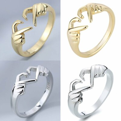 #ad Fashion Silver Plated Heart Love Hug Opening Hand Palm Ring Women Men Jewelry C $1.23