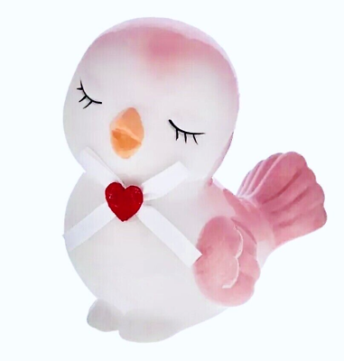 #ad Love Bird Figurine with Closed Eyes Pink amp; White Ceramic Valentine’s Day $17.99