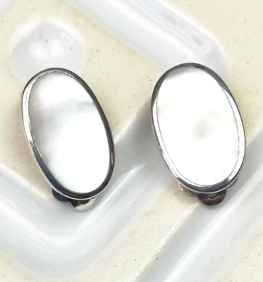 #ad Sterling Silver MoP Earrings Small Oval Clip Ons Minimalist 925 Jewellery Mother GBP 18.00