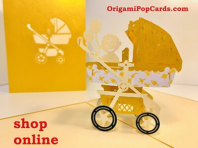 #ad Baby Carriage Pram Gold 3D Pop Up Greeting Baby Shower Congratulations New Born AU $21.95