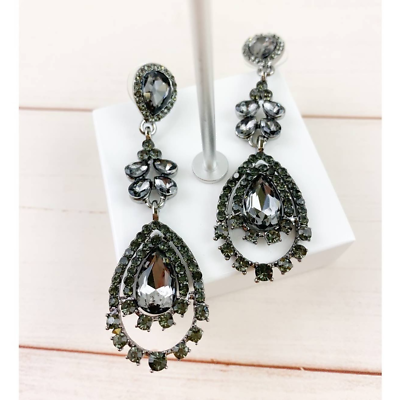 #ad NEW Black Silver Crystal Stone Dangle Drop Earrings 2.5quot; $15.20