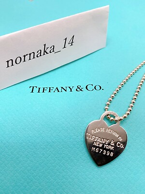 #ad Near MINT Tiffany amp; Co Tag Ball Chain Heart Pendant Necklace No Box $129.99