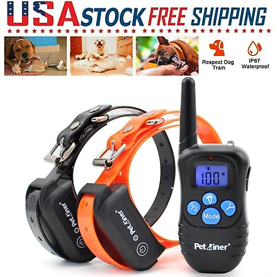 #ad Set of 2 Dog Training Collar Pet Electric Shock Rechargeable LCD Remote 330 Yard $39.95
