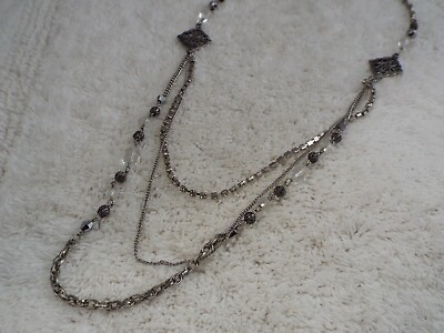 #ad Silvertone Crystal Bead Rhinestone Drop Scoop Chain Necklace C23 $9.58