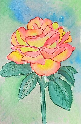 #ad Pink Rose Watercolor Art Vintage inspired Painting of Yellow Roses $32.00