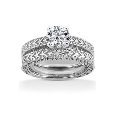 #ad 0.70ct D VS2 Round Natural Diamond 14k Vintage Style Matching Bridal Set $3517.02