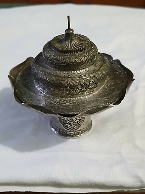 #ad Buddhist Silver Cup Stand Cover China Tibet 18 19C Dhakya 3 CUB GBP 500.00